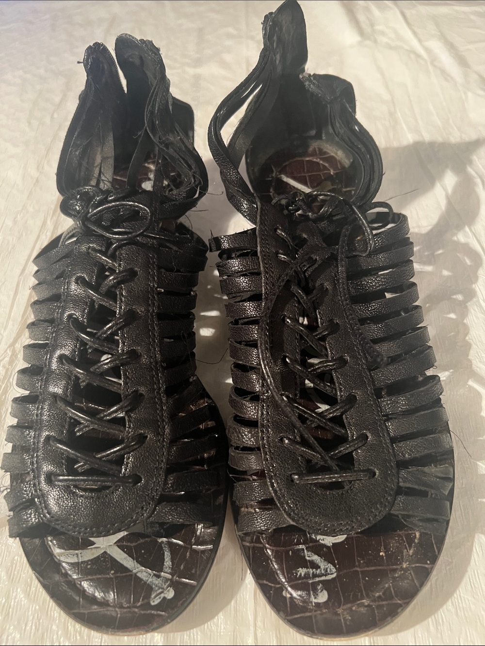Sam Edelman Black Lace-Up Cage Sandals
